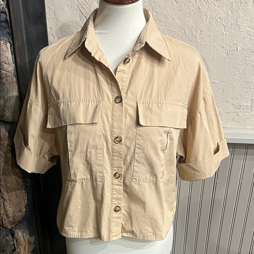 Zara Women's Beige Button Down Shirt